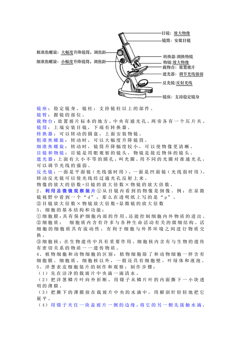 【期中备考】人教版七年级生物上册期中考试知识点汇总02