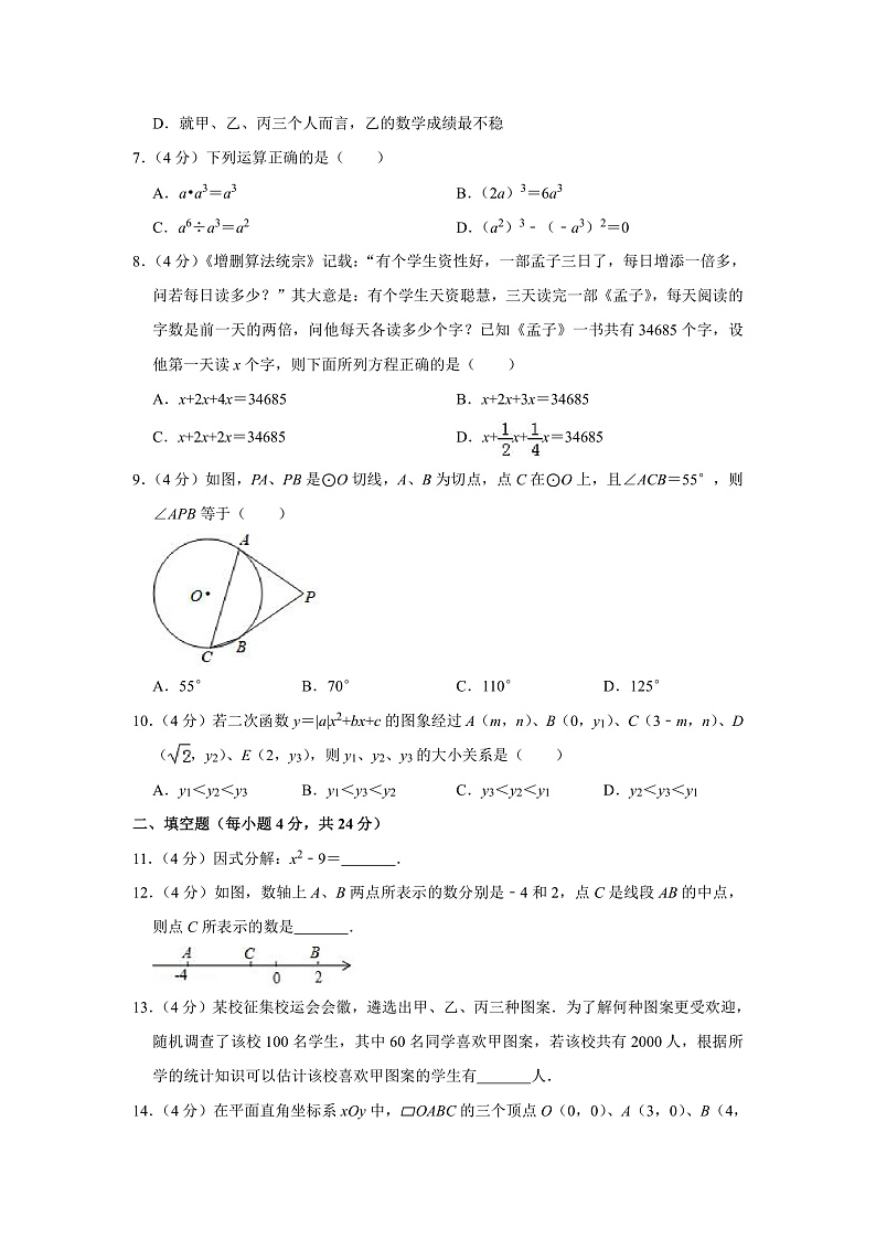 2019年福建省中考数学试卷(含答案解析)第2页
