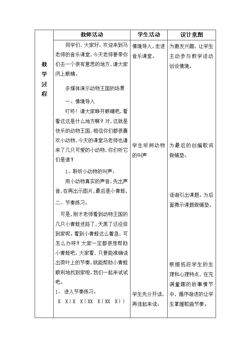人教版小学音乐一年级上册（五线谱）小青蛙找家  教案02