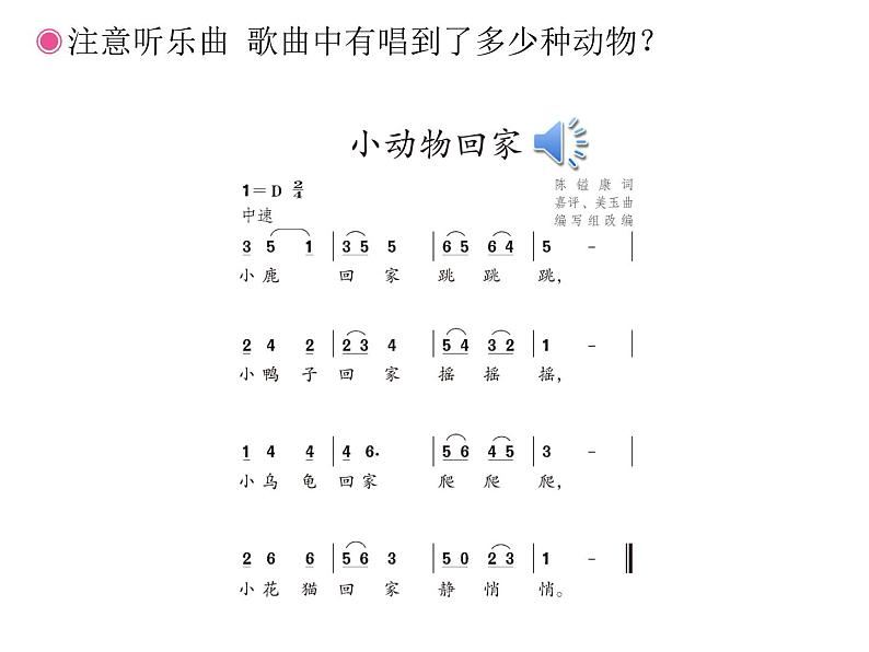 人教新课标二年级音乐上册（五线谱）小动物回家(简谱)课件PPT第2页