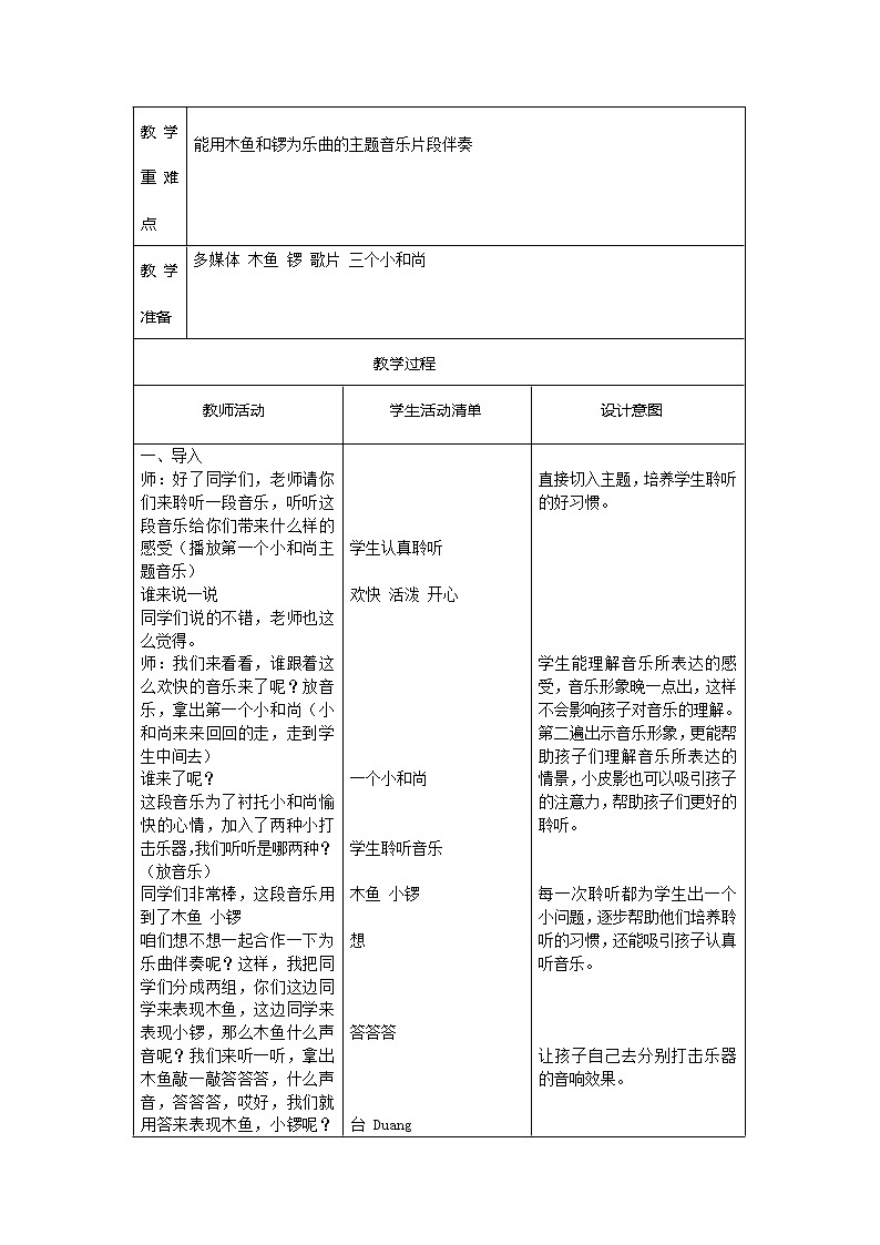 人教新课标二年级音乐上册（五线谱）-第五单元 欣赏　三个和尚 教案02