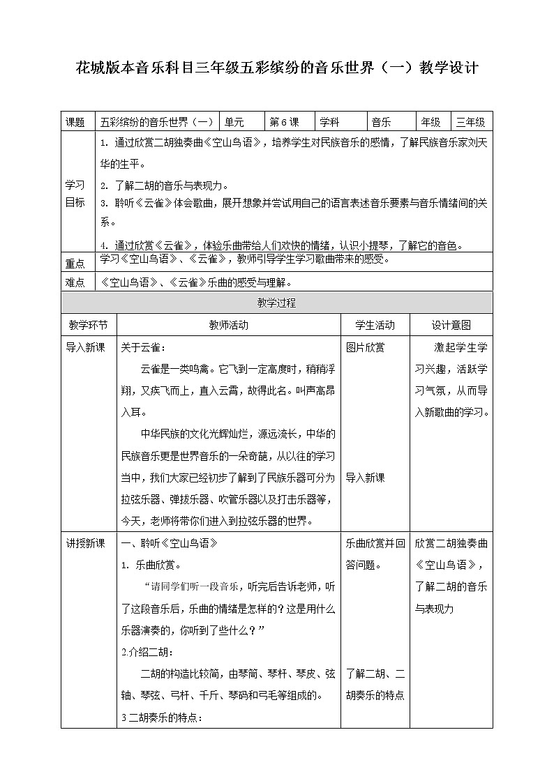 花城版音乐三下 第6课 五彩缤纷的音乐世界（一） 课件PPT+教案01