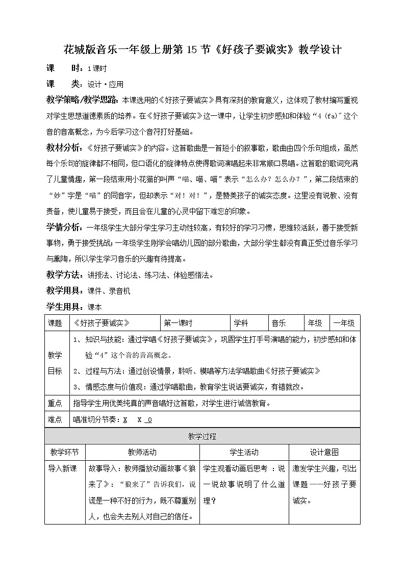 小学音乐花城版一年级下册第15课第1课时《好孩子要诚实》课件（20张PPT）+教案+素材01