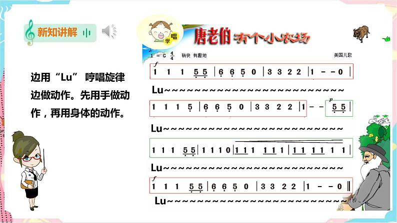 小学音乐花城版一年级下册第6课第2课时《唐老伯有个小农场》课件+教案+音视频素材06