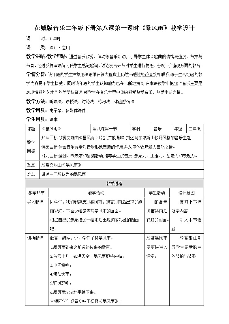 花城版二年级下册第八课 《暴风雨》 课件+教案（无音频素材））01