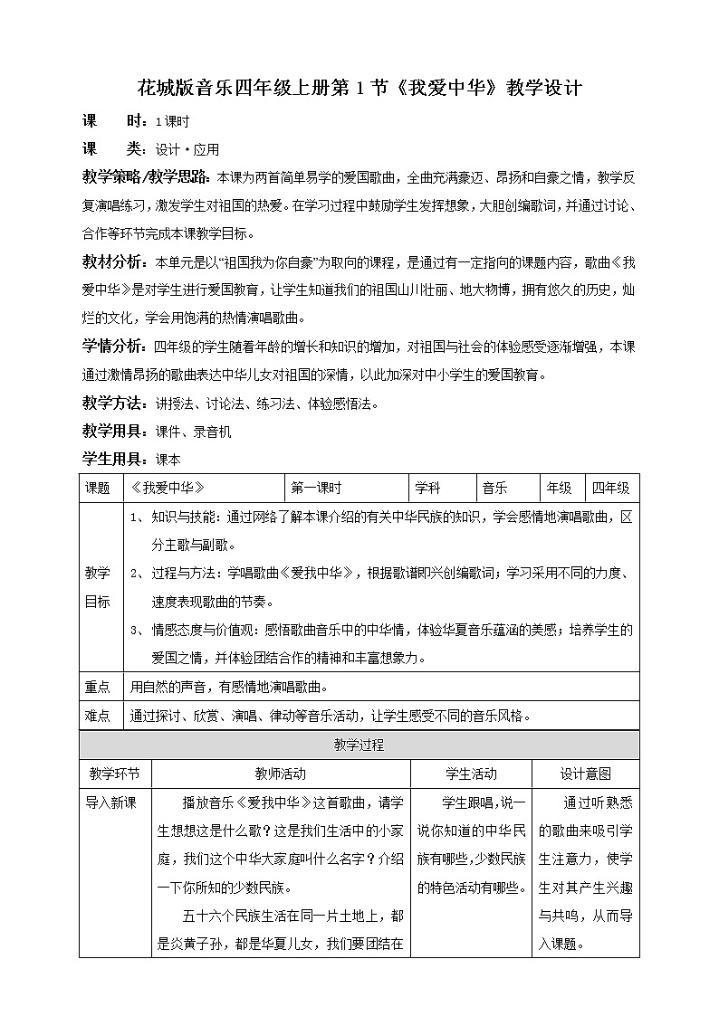花城版音乐四下 第1课 我爱中华（课件+教案）01