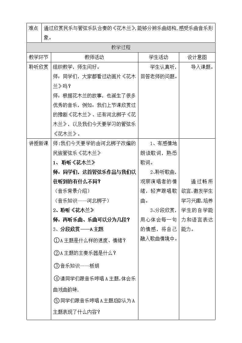 人教版五年级下册第三单元第二课时《花木兰》教案第2页