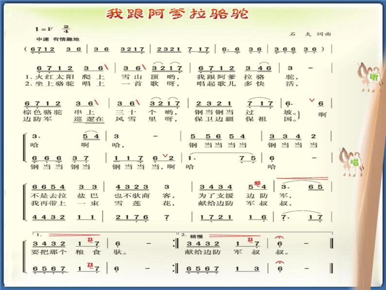 小学音乐湘艺版五年级上册我跟阿爹拉骆驼备课课件ppt