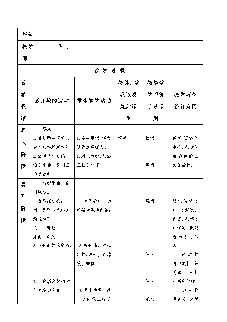 花城版一年级上册音乐 第7课 歌曲《青蛙合唱》(2)（教案）第2页