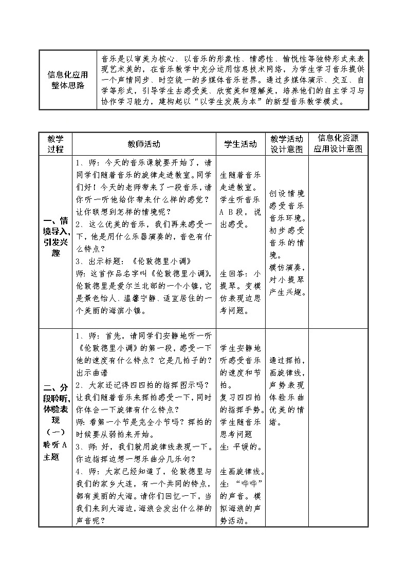 三年级下册音乐教案第二单元 欣赏 伦敦德里小调｜人教版 (3)第2页