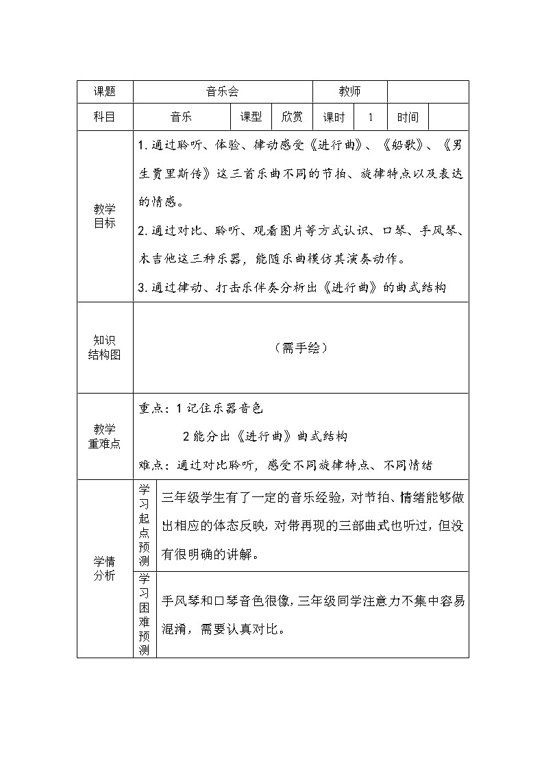 人音版 （五线谱） 三年级下册音乐 5 音乐会 嘹亮歌声 ︳教案第1页