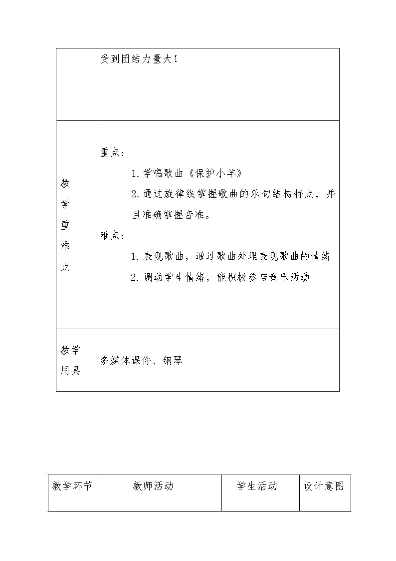 一年级下册音乐教案第五单元 歌表演 保护小羊｜人教版 (4)02