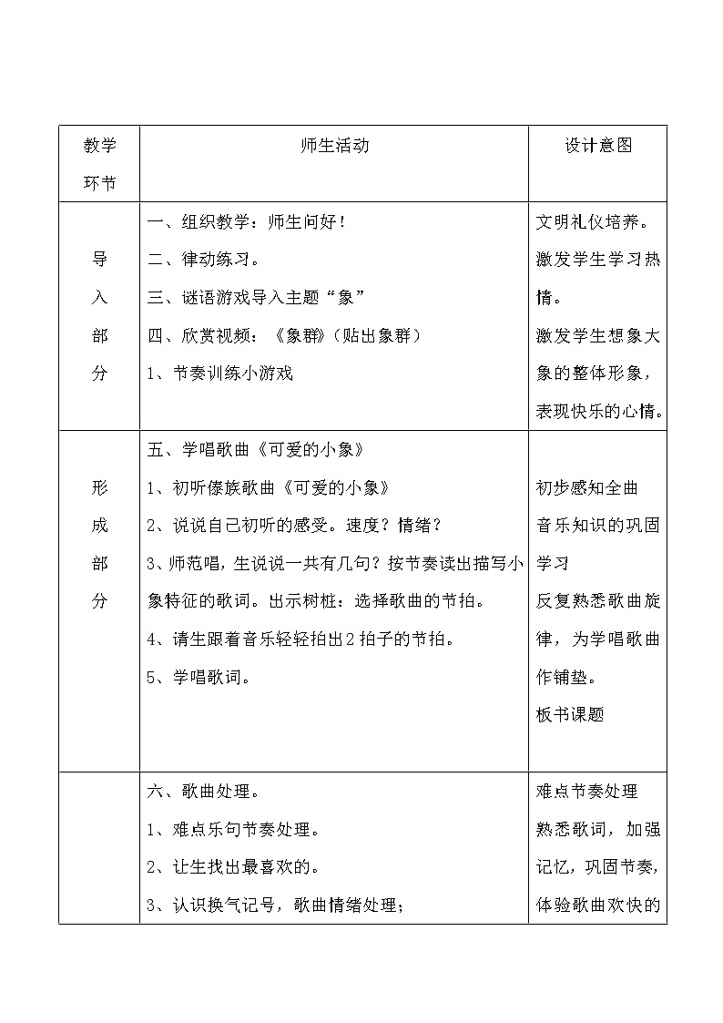 一年级下册音乐教案-4  《可爱的小象》 ︳人音版 （五线谱）  (1)第2页