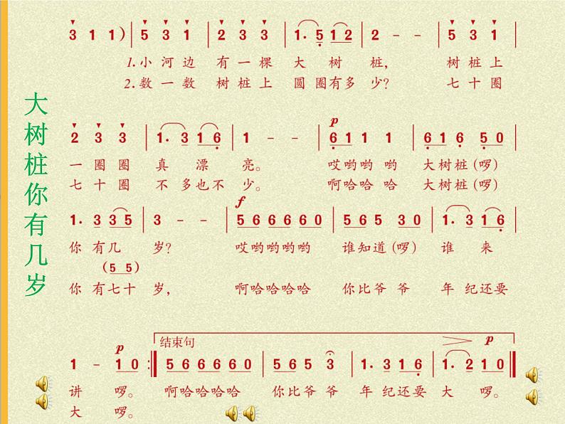 小学音乐人音版 三年级下册大树桩你有几岁 1 课件第6页