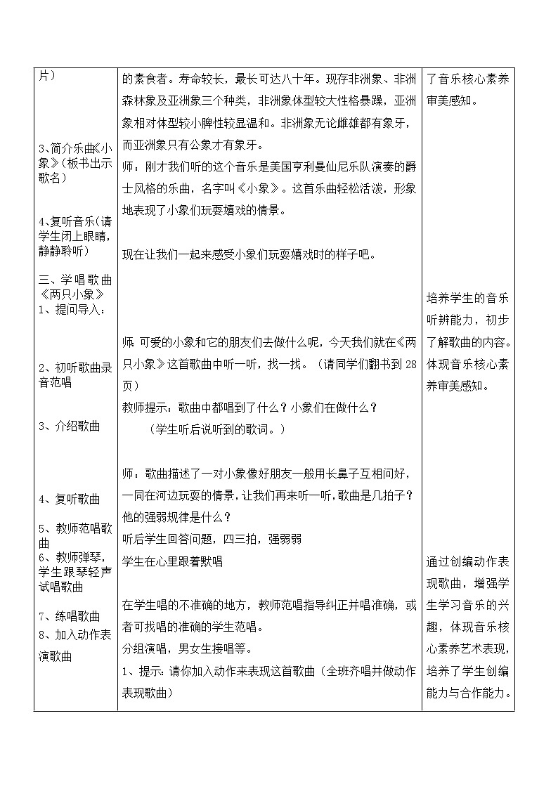 一年级下册音乐教案-4 《两只小象》  ︳人音版 （五线谱） (2)02