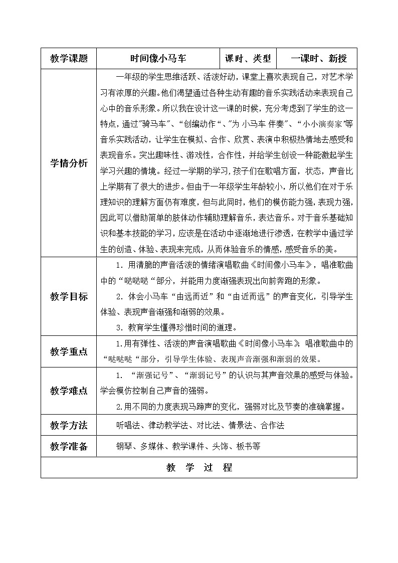 一年级下册音乐教案-8 《时间像小马车》 ︳人音版 （五线谱）   (1)02