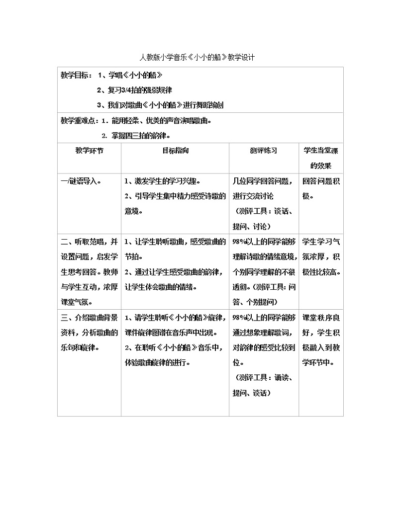 一年级下册音乐教案第六单元 唱歌  小小的船｜人教版 (9)01