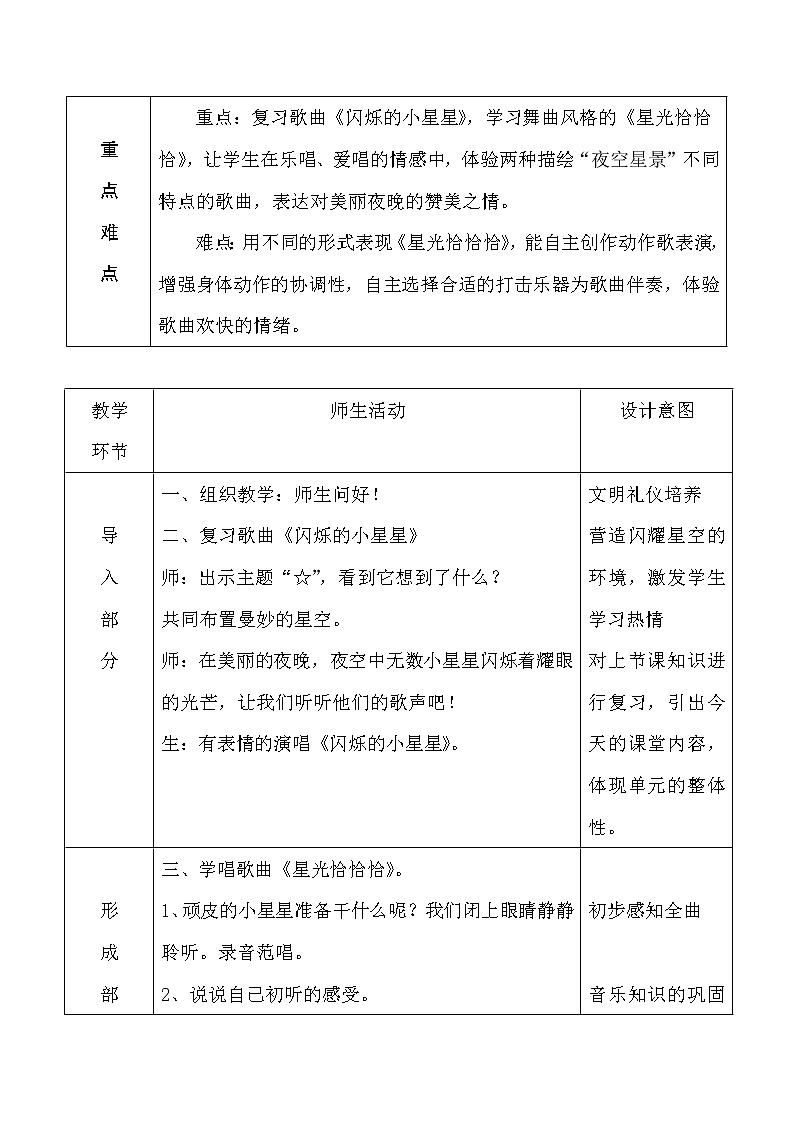 一年级下册音乐教案-6 《星光恰恰恰》 ︳人音版 （五线谱）第2页