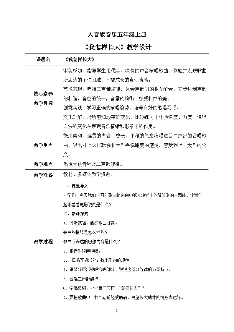 【核心素养】人音版音乐五上2.5 我怎样长大 课件PPT+教学设计+素材01