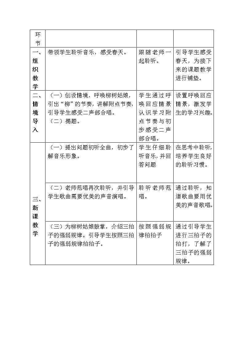 一年级下册音乐教案第二单元 唱歌 柳树姑娘 人教版02