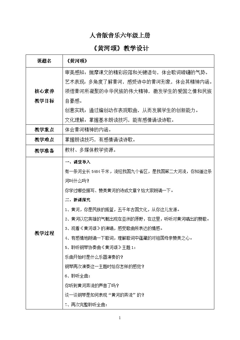 【核心素养目标】人音版（2012）音乐六上5.2 黄河颂 课件+教学设计+素材01