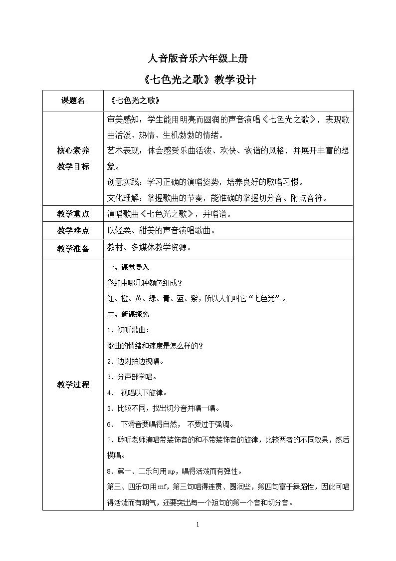 【核心素养目标】人音版（2012）音乐六上7.3 七色光之歌 课件+教学设计+素材01