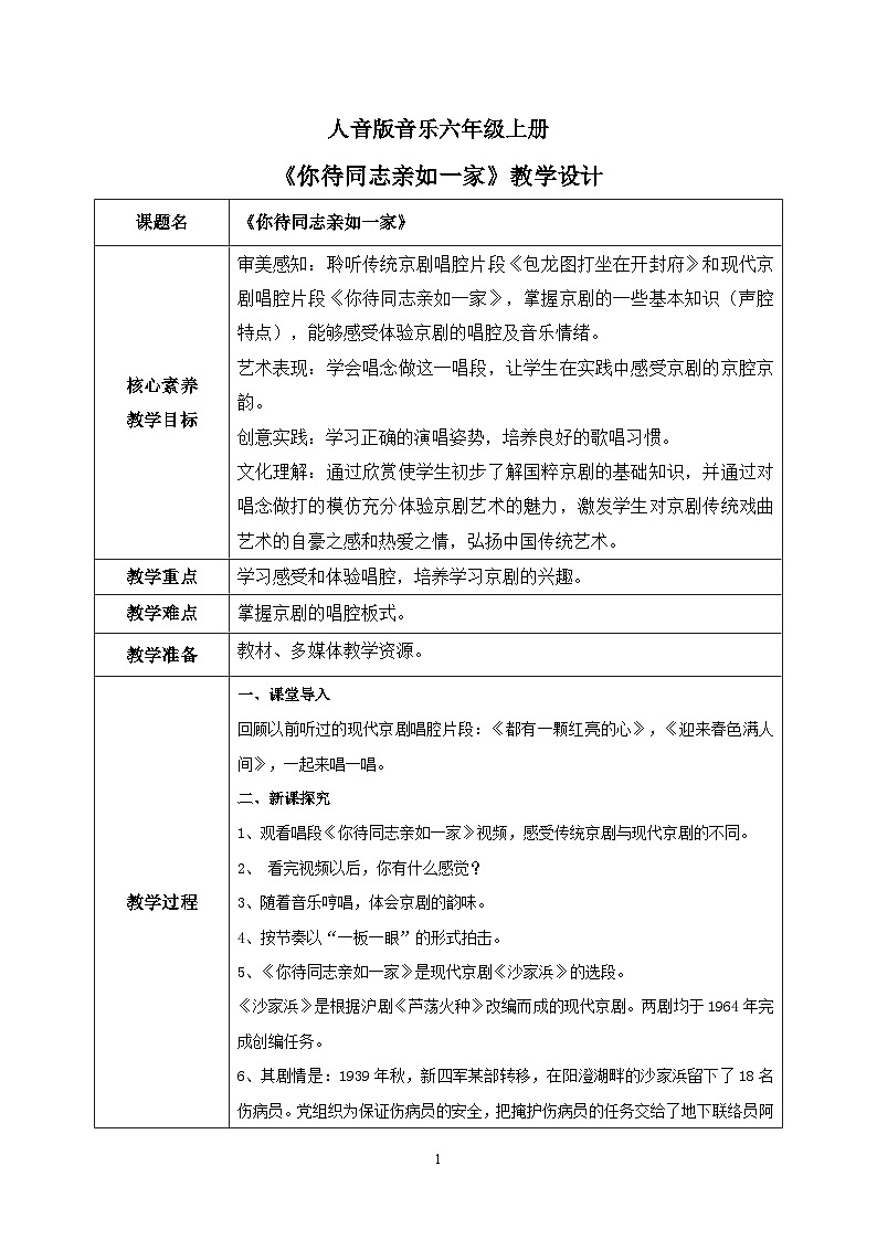 【核心素养目标】人音版（2012）音乐六上4.3 你待同志亲如一家 课件+教学设计+素材01