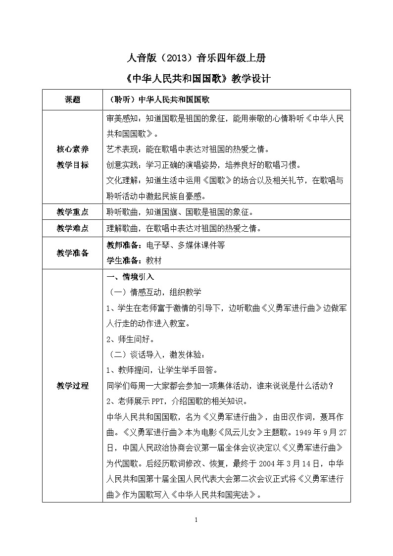 【核心素养目标】人音版（2013）音乐四上（聆听） 中华人民共和国国歌 课件+教学设计+素材01