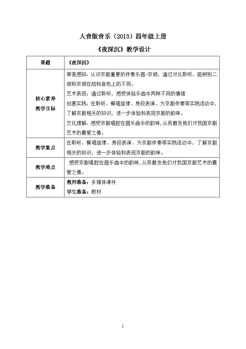 【核心素养目标】人音版（2013）音乐四上 夜深沉 课件+教学设计+素材01