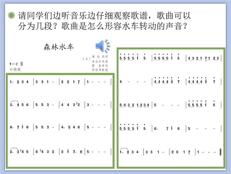 人教版5上音乐 5.2 森林水车 课件第3页