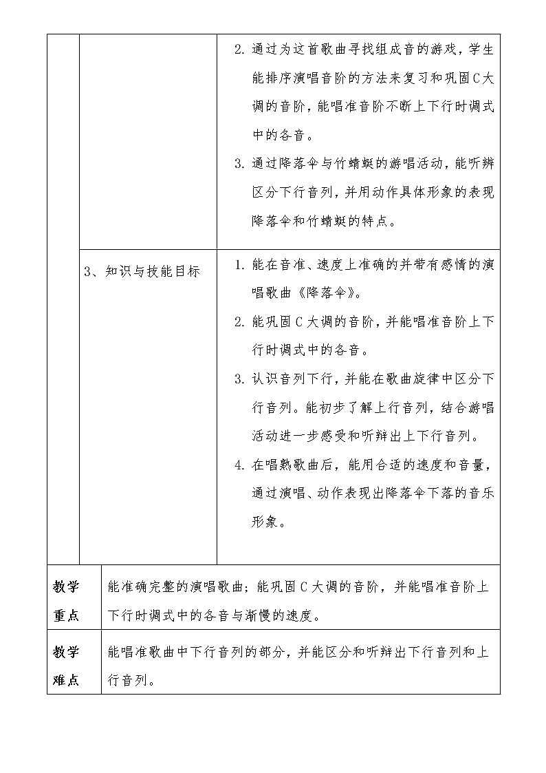 花城版二年级音乐下册第7课《歌曲《降落伞》》教学设计第2页