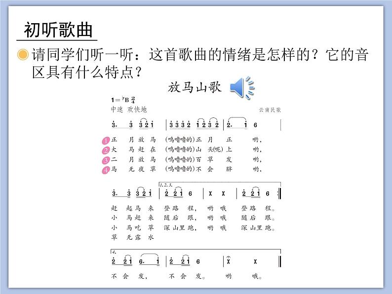 人教版3上音乐 2.1 放马山歌 课件+教案+素材02
