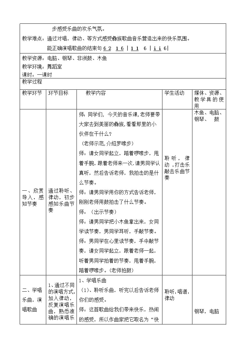 花城版三年级音乐上册第2课《欣赏 民乐合奏《快乐的罗嗦》》教学设计02