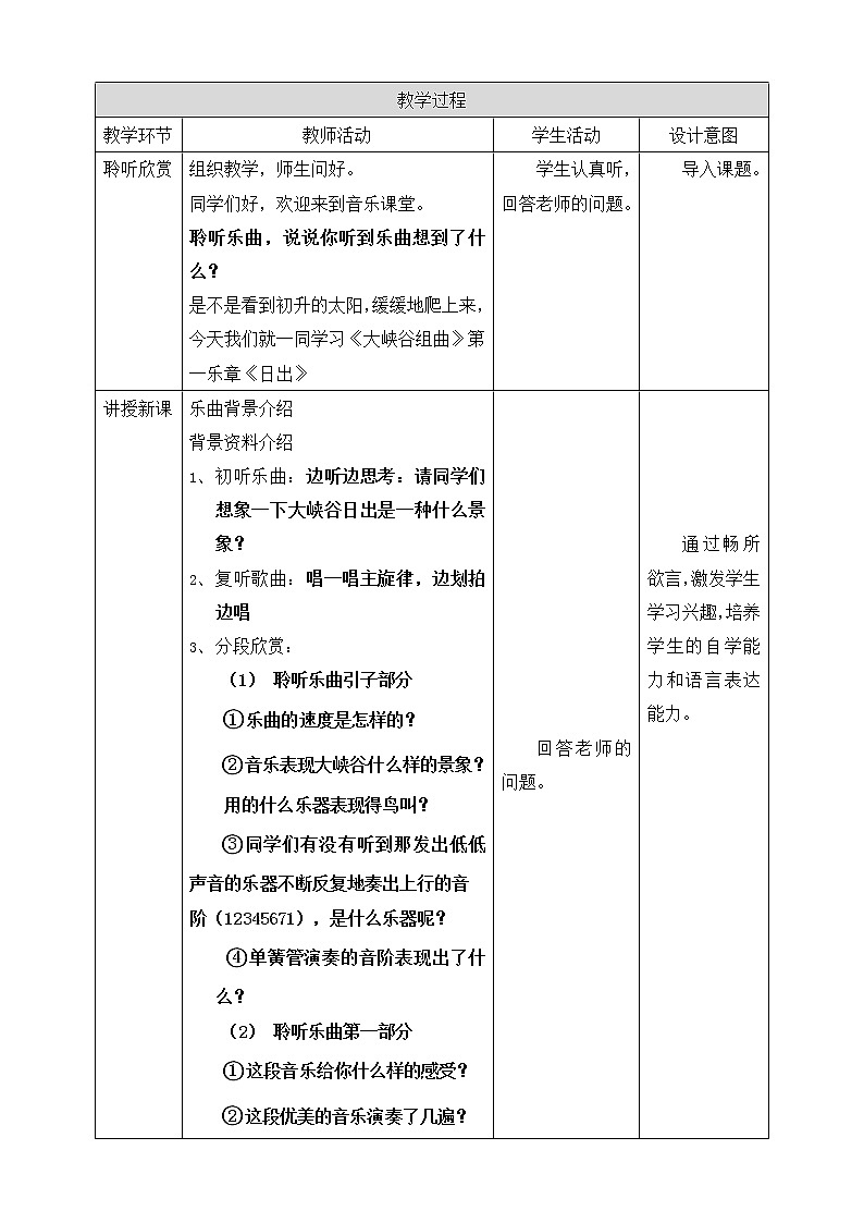 六年级上册音乐教案 - 7《日出》 人音版第2页