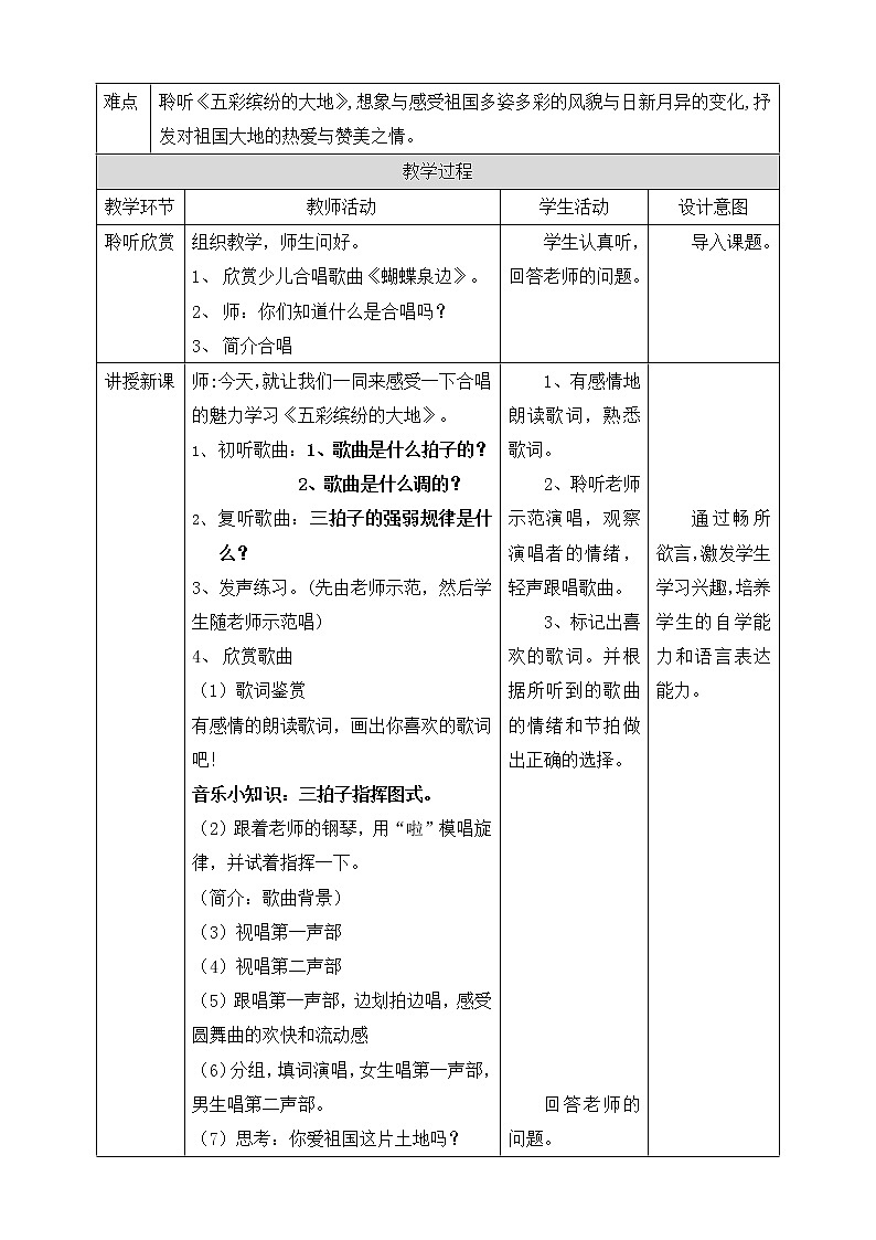 六年级上册音乐教案--5《五彩缤纷的大地》 人音版02
