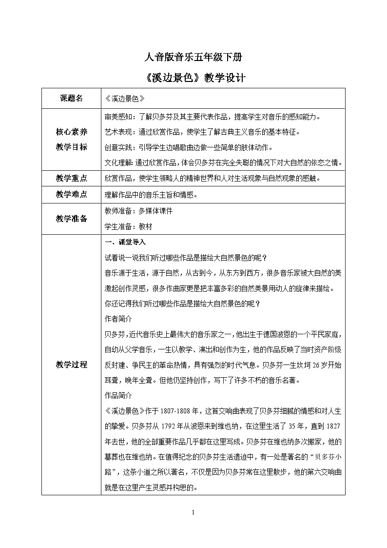 【核心素养目标】人音版音乐五下4.2 溪边景色 课件+教学设计+素材01