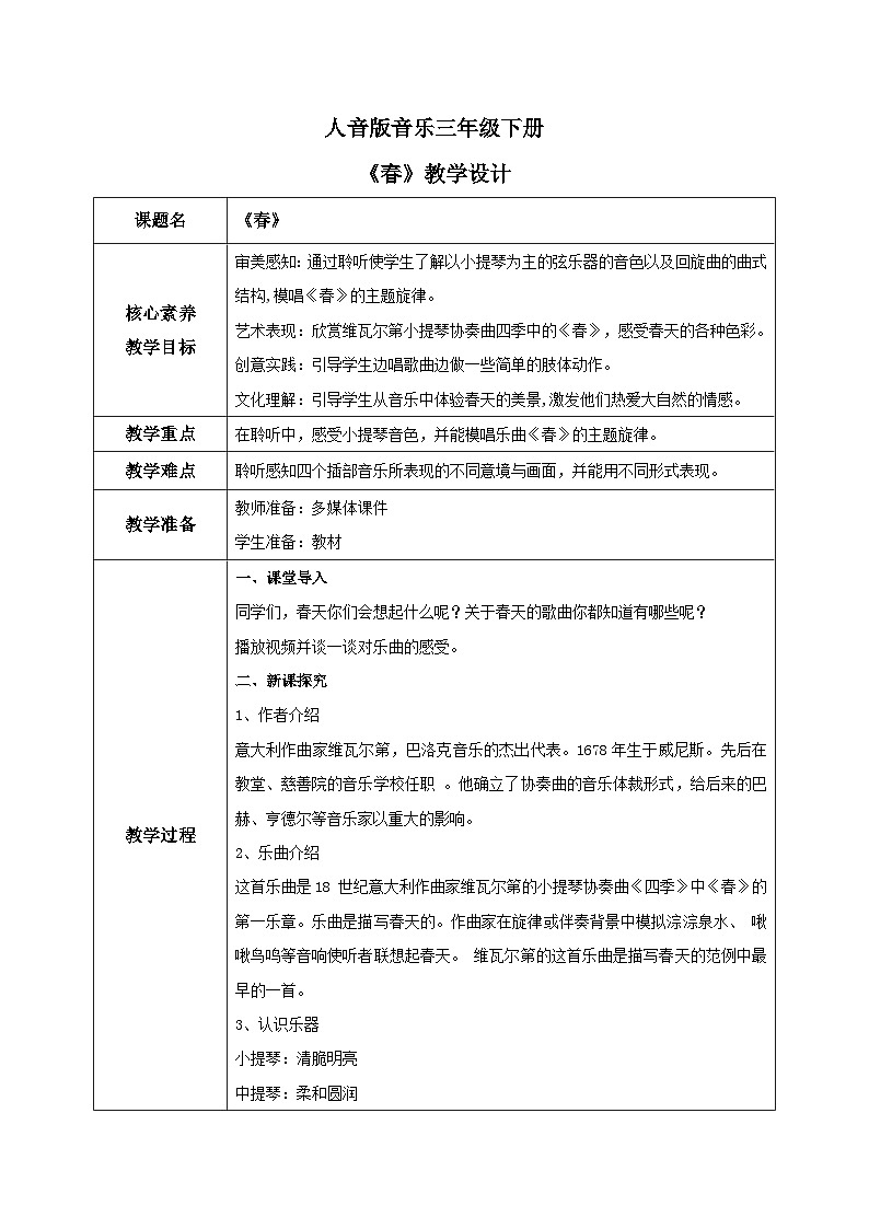 【核心素养目标】人音版（2012）音乐三下4.2 春 课件+教学设计+素材01