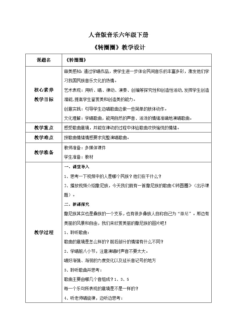 【核心素养目标】人音版（2012）音乐六下2.3 转圆圈 课件+教学设计+素材01