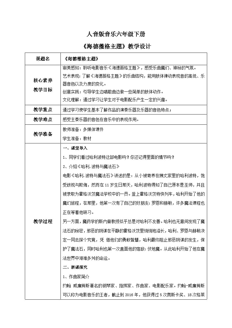 【核心素养目标】人音版（2012）音乐六下6.1 海德薇格主题 课件+教学设计+素材01