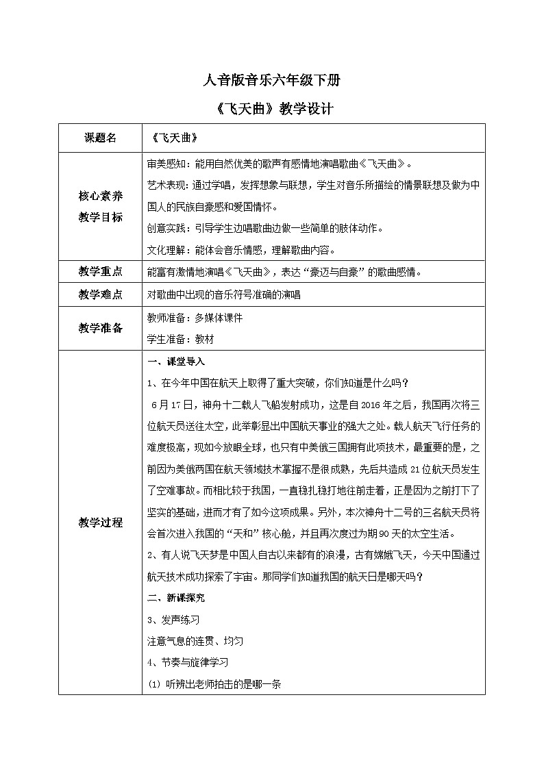 【核心素养目标】人音版（2012）音乐六下6.4 飞天曲 课件+教学设计+素材01