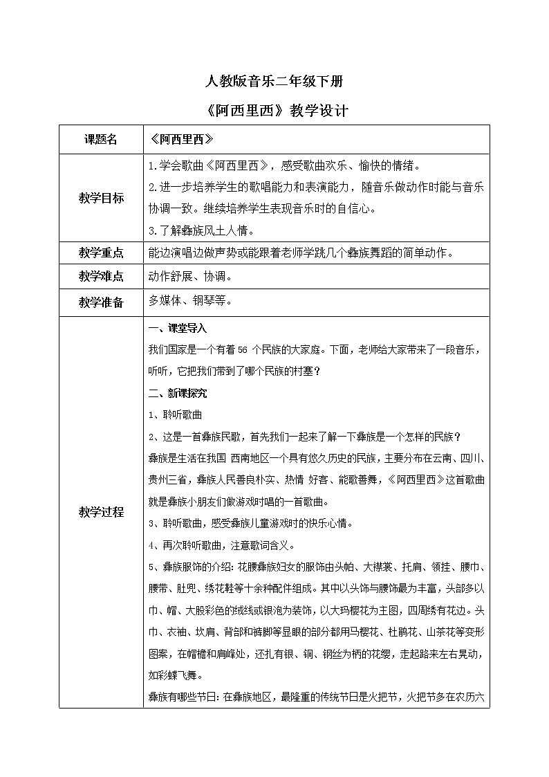 人教版（2012）音乐二下4,1 阿西里西  课件+教学设计+音视频素材01