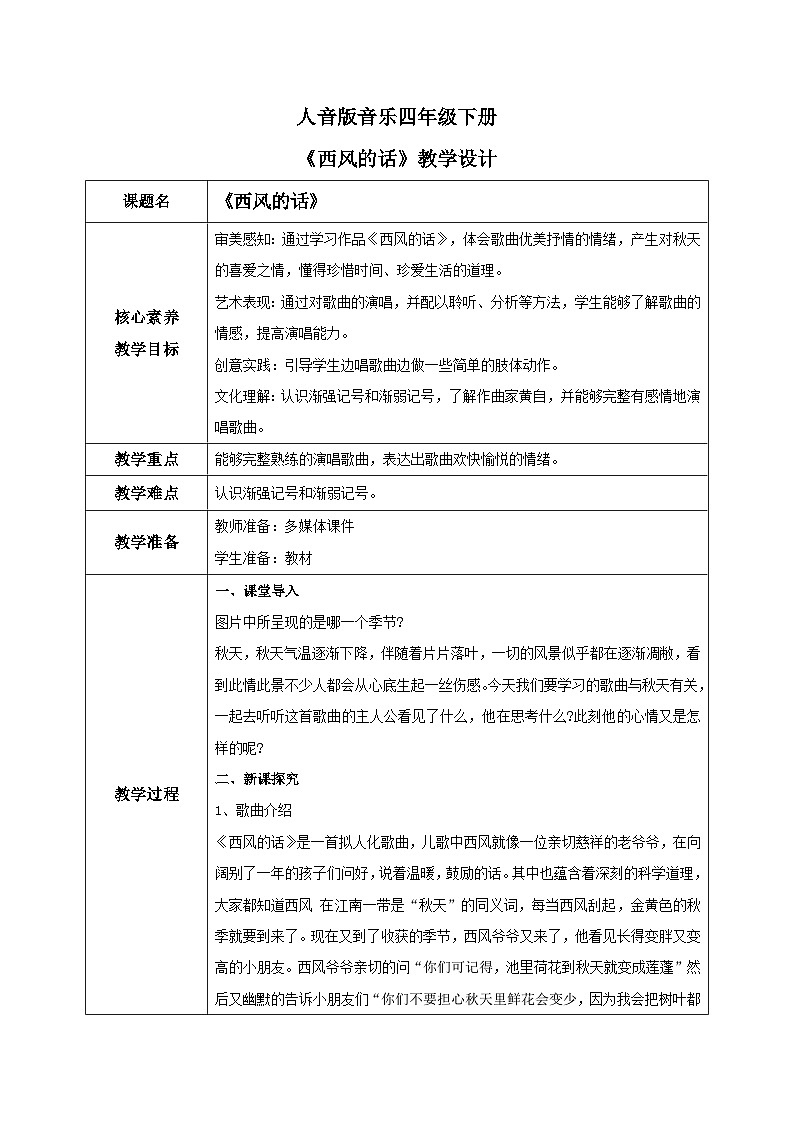 【核心素养目标】人音版（2012）音乐四下5.3 西风的话 课件+教学设计+素材01