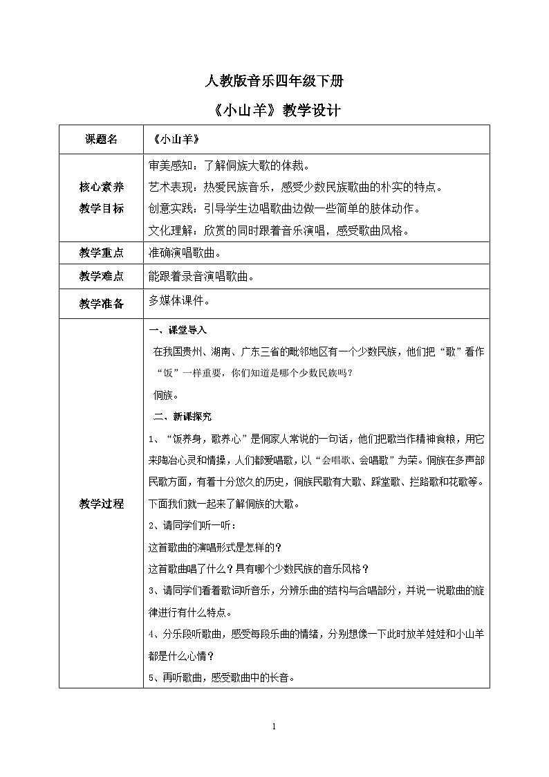 【核心素养目标】人教版（2012）音乐四下2.6 小山羊 课件+教学设计+音视频素材01