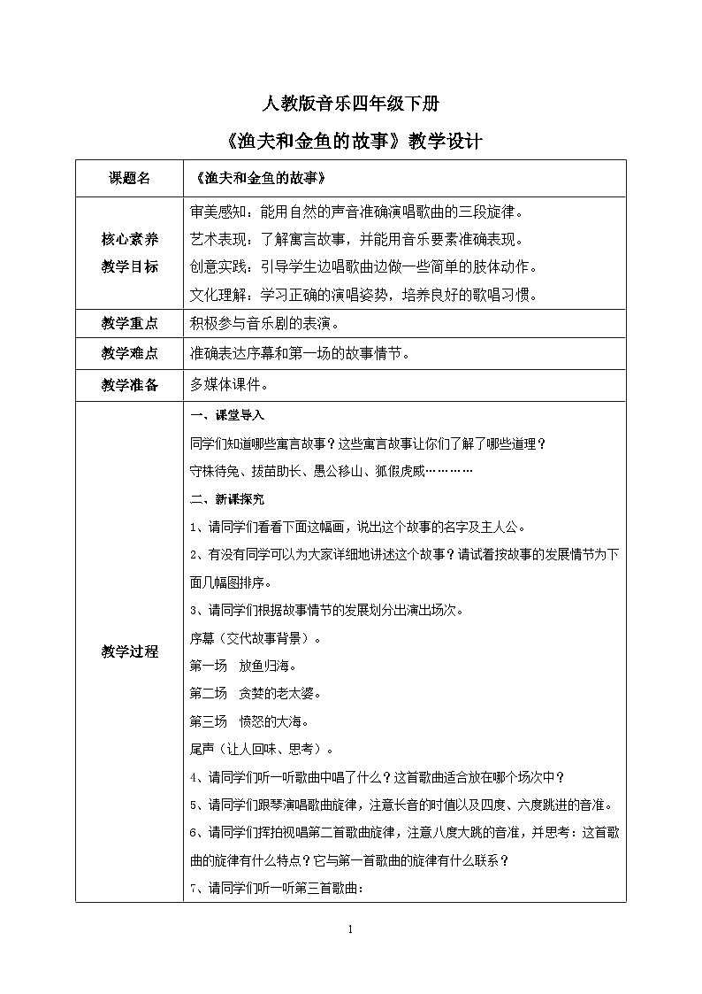 【核心素养目标】人教版（2012）音乐四下6.1  渔夫和金鱼的故事 课件+教学设计+音视频素材01