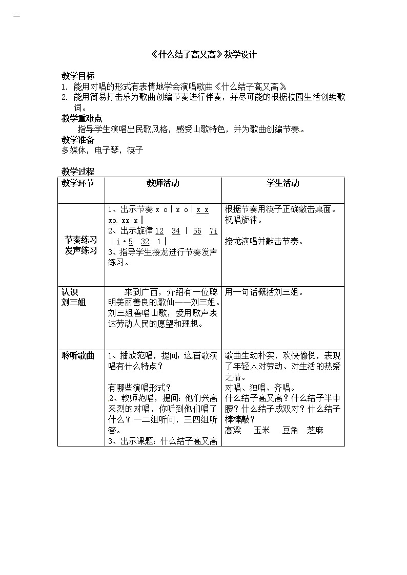 苏少版音乐六下 第四单元《什么结籽高又高》 教案01