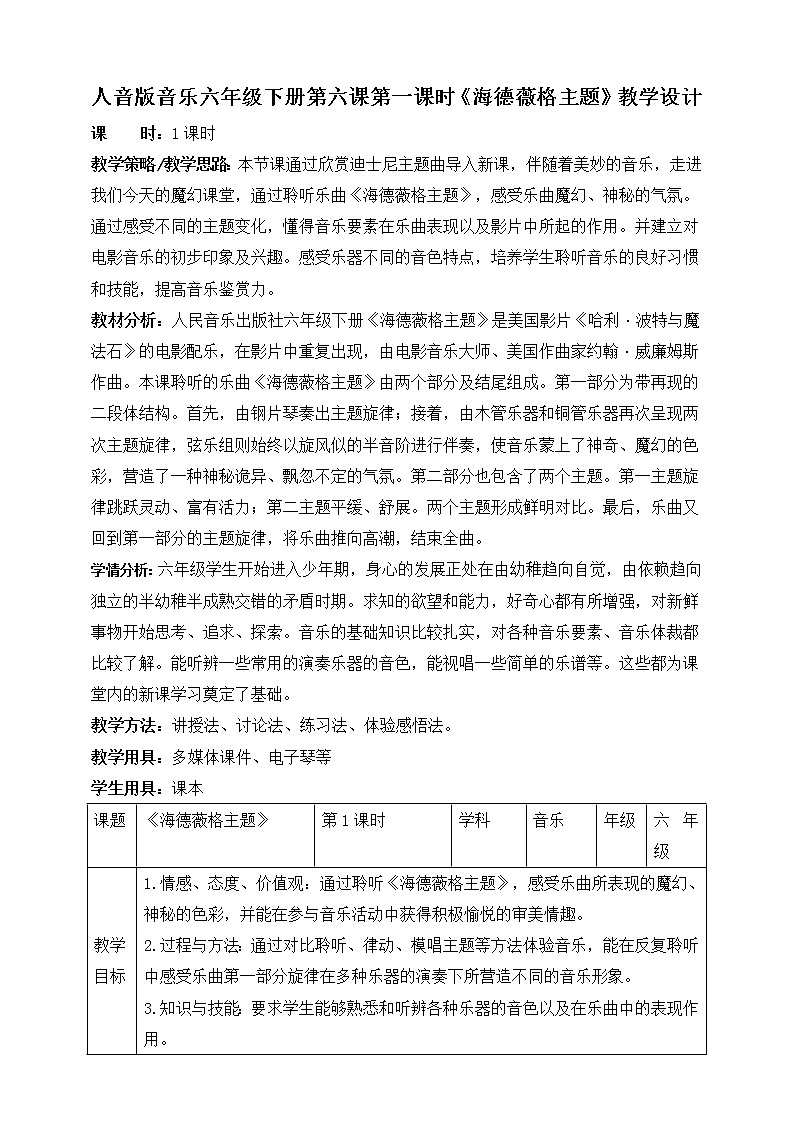 人音版六年级下册第六课第一课时《海德薇格主题》课件+教案+音视频素材01