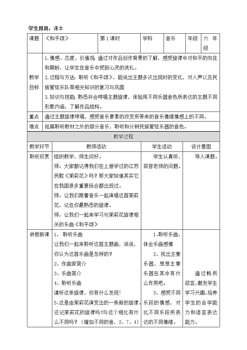 人音版六年级下册第七课第一课时《和平颂》课件+教案+音视频素材02