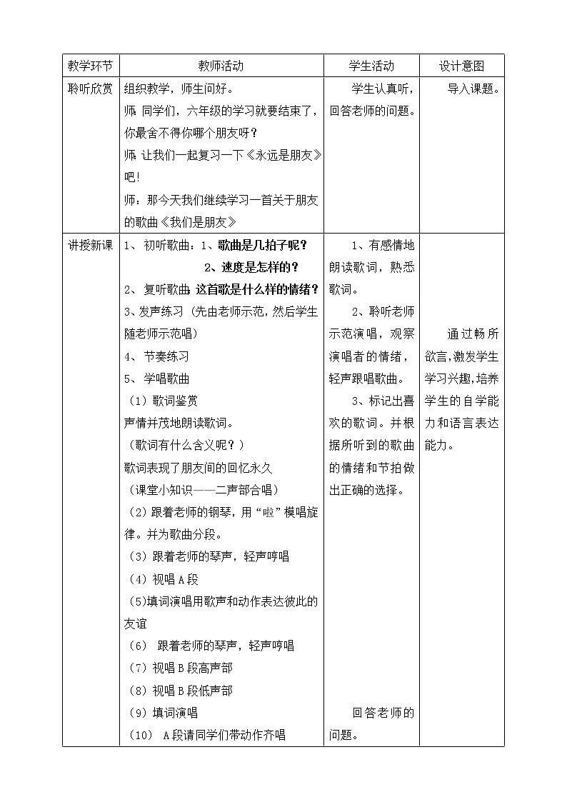 人音版六年级下册第七课第四课时《我们是朋友》课件+教案+音视频素材02