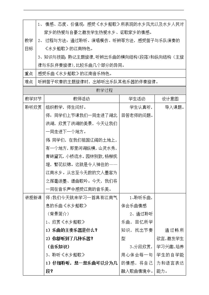 人音版四年级下册第三单元第二课时《水乡船歌》教案第2页