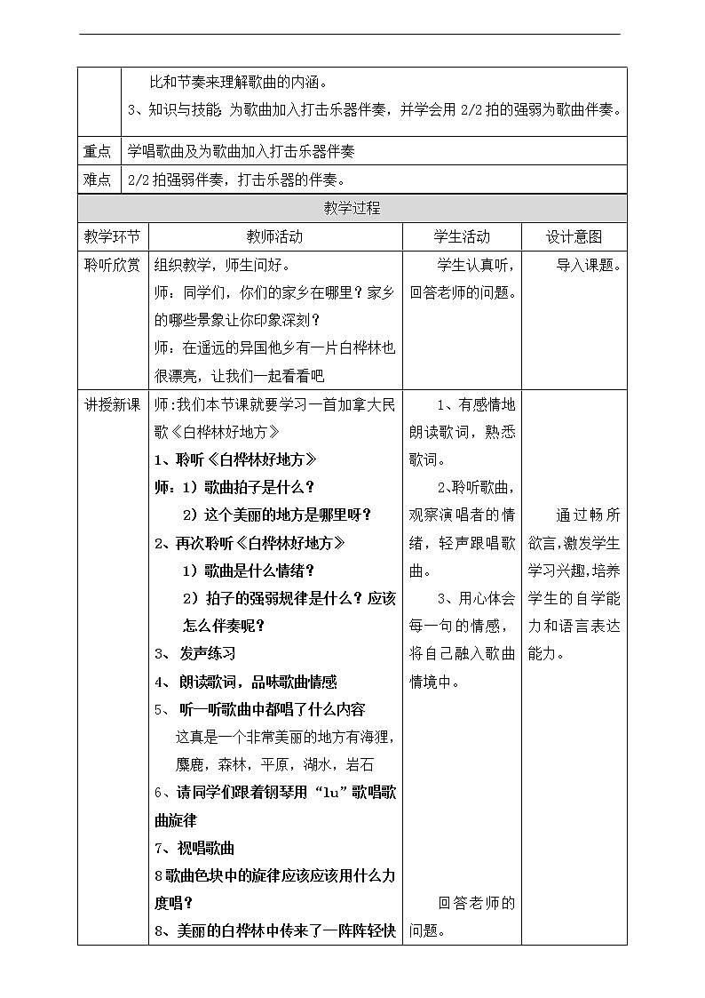 人音版四年级下册第四单元第二课时《白桦林好地方》教案第2页